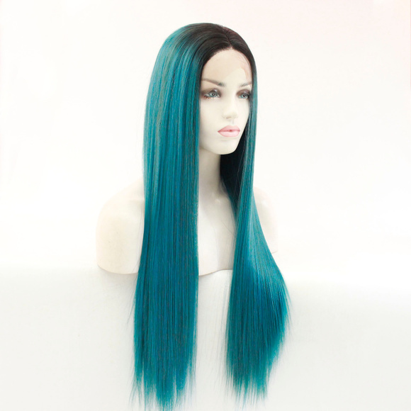 Ombre 1b/blue lace front wigs silky straight - Picture 4 of 6